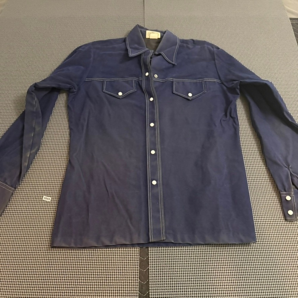 Dunloggin Kids 13-14 Navy Western Snap Shirt Pearl‎ Snaps Contrast Stitching